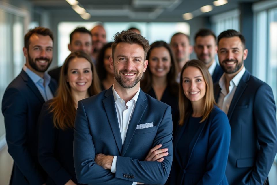 Group photo of the Stampa Chiara S.r.l. team in their modern office space.